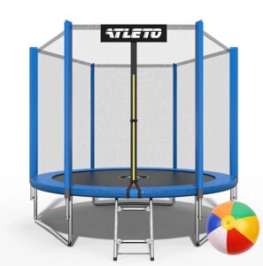 Батут для дітей діаметром 312 см Atleto c зовнішньою сіткою та драбинкою, колір синій. М'ячик у подарунок