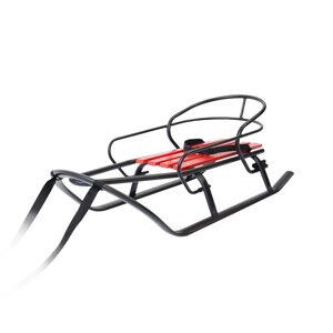 Дитячі санки зі спинкою "Спринтер" чорна текстура з червоним дерев'яним сидінням