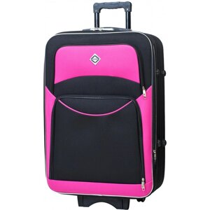 Велика дорожня валіза з тканини Bonro Style чорно-рожевий