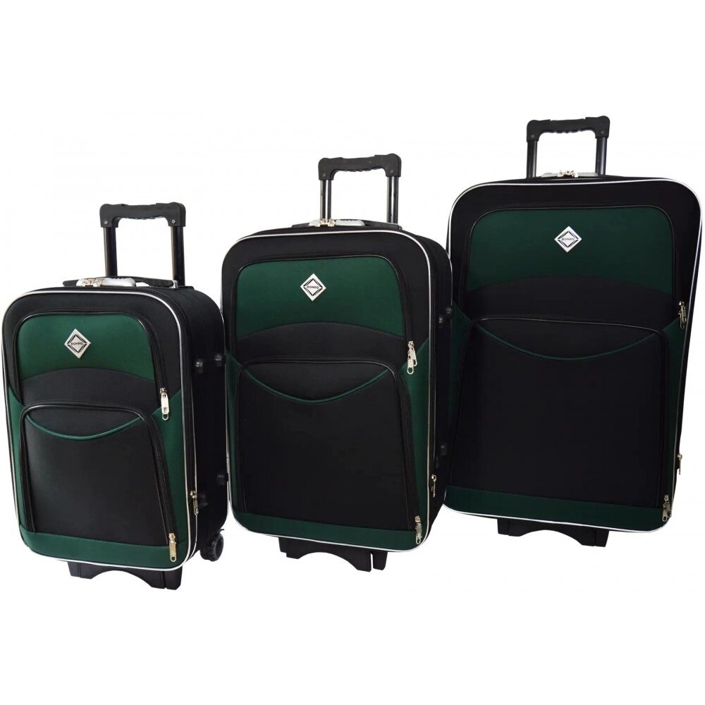 Комплект дорожніх валіз 3 штуки різного розміру Bonro Style колір чорно зелений - Інтернет-магазин &quot;мегасфера&quot;