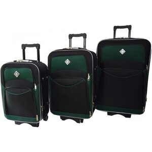 Комплект дорожніх валіз 3 штуки різного розміру Bonro Style колір чорно зелений