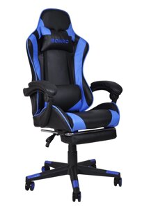 Кресло игровое геймерское с подставкой для ног Bonro B-2013-1, черное с синим