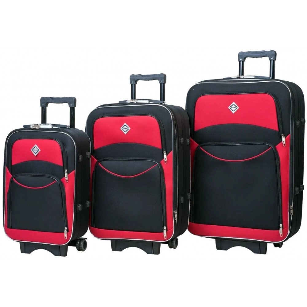 Валіза Bonro Style набір 3 штуки великий середній маленький чорно-червоний колір - характеристики
