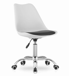 Крісло поворотний офісний стілець на колесах зі спинкою Alba. Білий колір з чорним сидінням