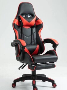 Ігрове геймерське крісло з підставкою для ніг Vecotti GT колір чорний з червоними вставками