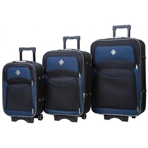Набір дорожніх валіз різного розміру Bonro Style набір 3 штуки чорно-темно синій