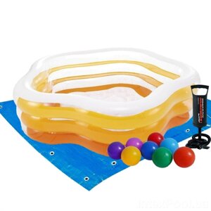Надувний дитячий басейн з надувним дном "морська зірка" з кульками з 10 шт. Підстилка