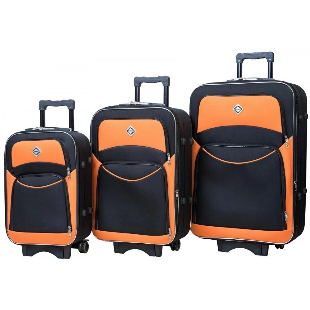 Комплект дорожніх валіз різного розміру Bonro Style набір 3 штуки чорно-помаранчевий - Україна