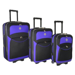 Набір дорожніх валіз 3 штуки великий середній маленький Bonro Style чорно-фіолетовий колір
