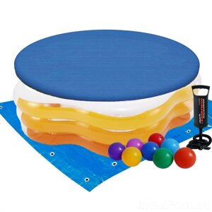 Надувний дитячий басейн з надувним дном "морська зірка" з кульками з 10 шт. Підстилка, тент
