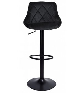 Велюровий барний стілець зі спинкою Bonro B-074. Колір чорний із чорною ніжкою