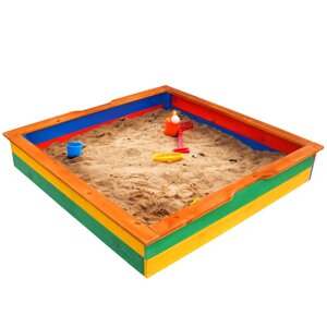Класична яскрава дерев'яна пісочниця для дитячого майданчика 145 х 145 см кольорова