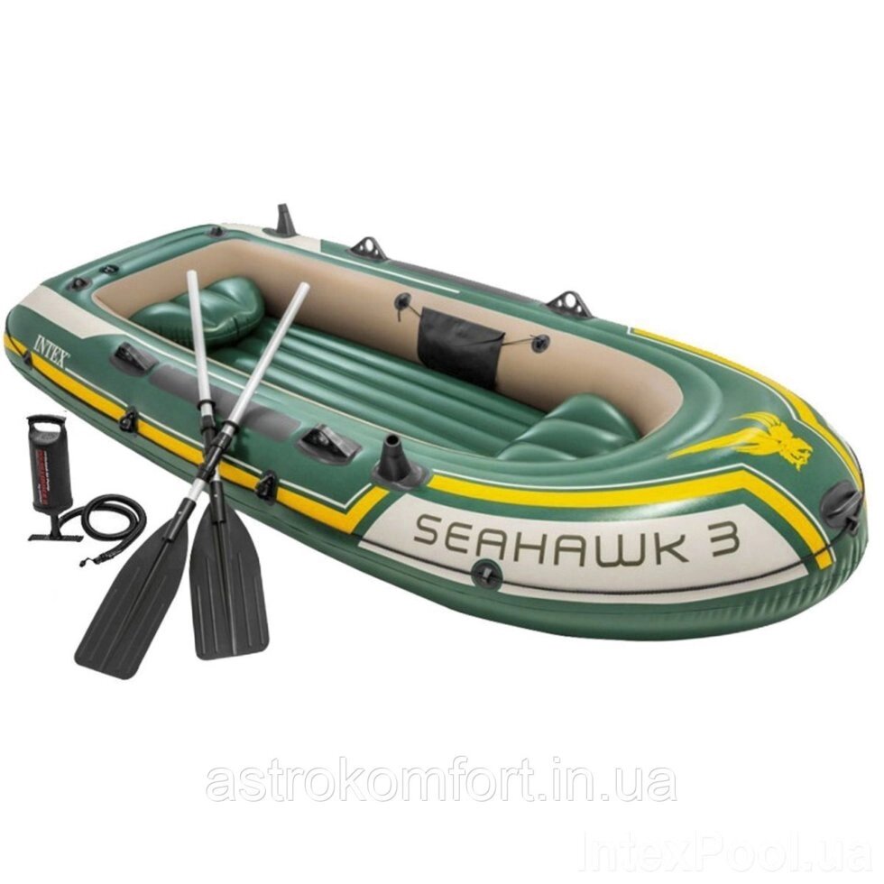 Тримісний надувний човен Intex Seahawk 3 Set, 295х137х43 см з веслами і насосом - огляд