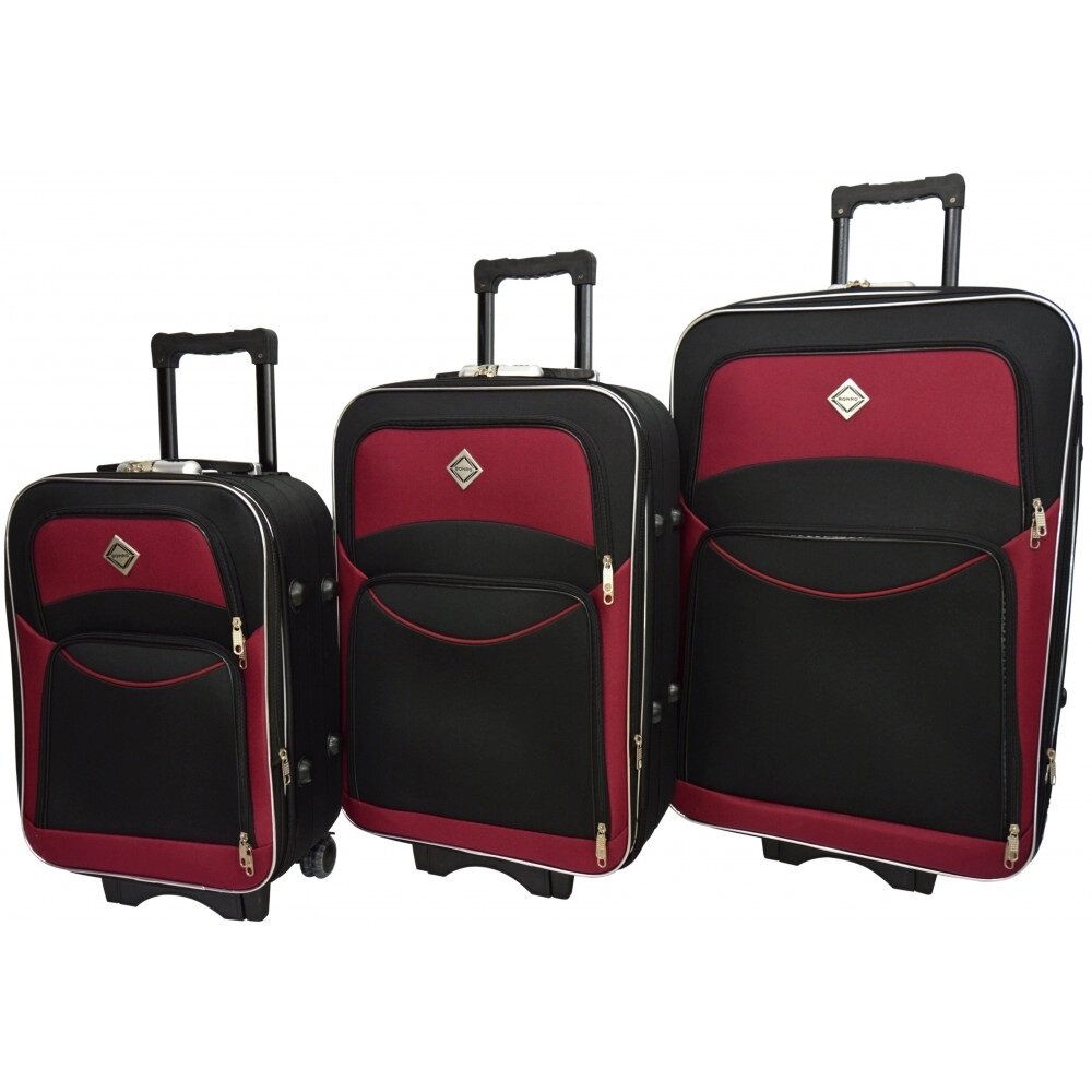Комплект дорожніх валіз різного розміру Bonro Style набір 3 штуки чорно-вишневий. - знижка