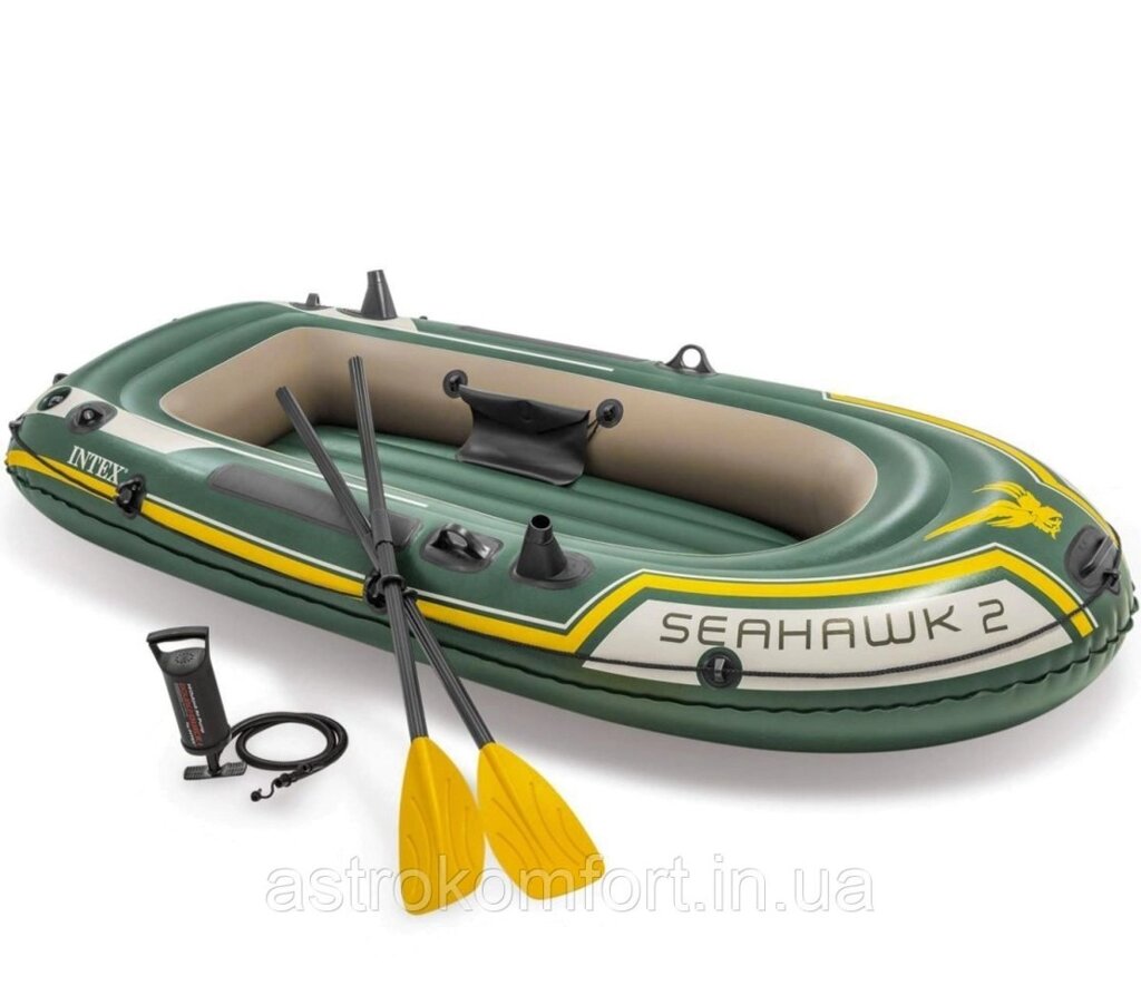 Двомісний надувний човен Intex Seahawk 2 Set, 236х114х37 см з веслами і насосом - характеристики