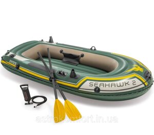 Двомісний надувний човен Intex Seahawk 2 Set, 236х114х37 см з веслами і насосом