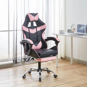 Геймерське крісло з підставкою для ніг Bonro BN-810 чорне з рожевими вставками