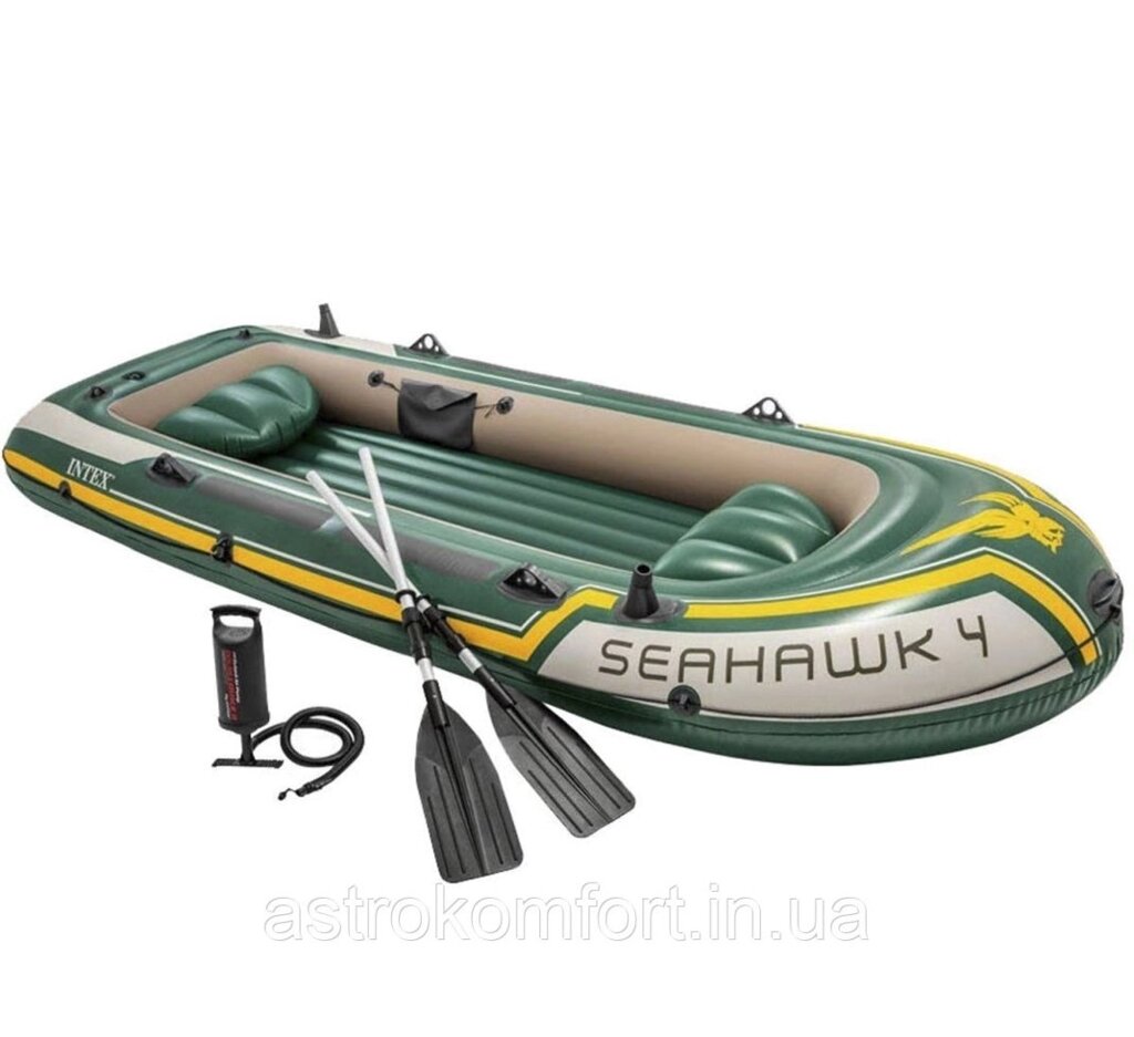 Чотиримісний надувний човен Intex Seahawk 4 Set, 351х145х48 см с веслами і насосом - відгуки
