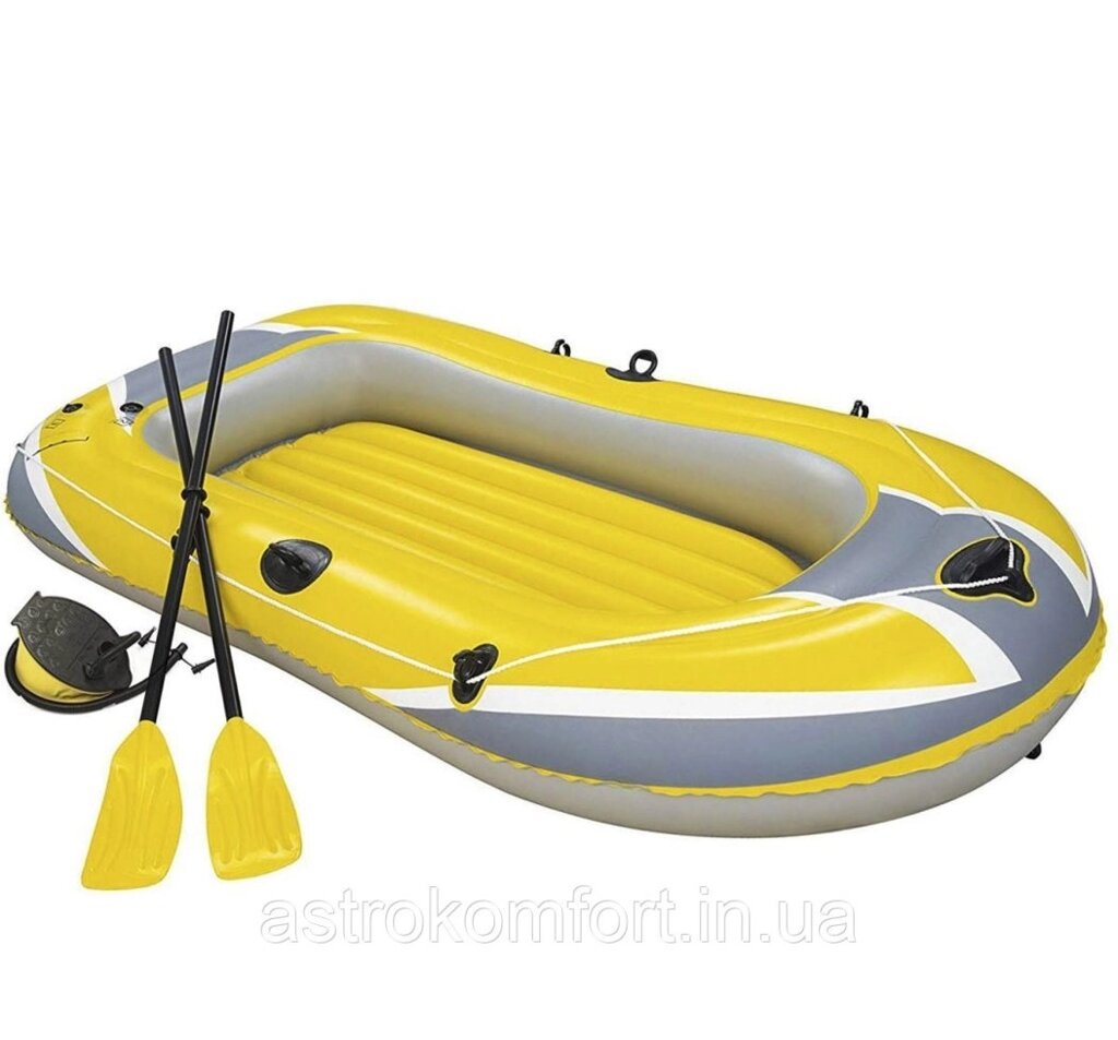 Полутораместная надувний човен Bestway, Hydro-Force Raft, жовта, 228х121х36 см, з веслами і насосом від компанії Інтернет-магазин "мегасфера" - фото 1