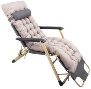 Розкладне садове крісло лежак шезлонг з м'яким матрацом та подушкою Bonro B-02 сірий