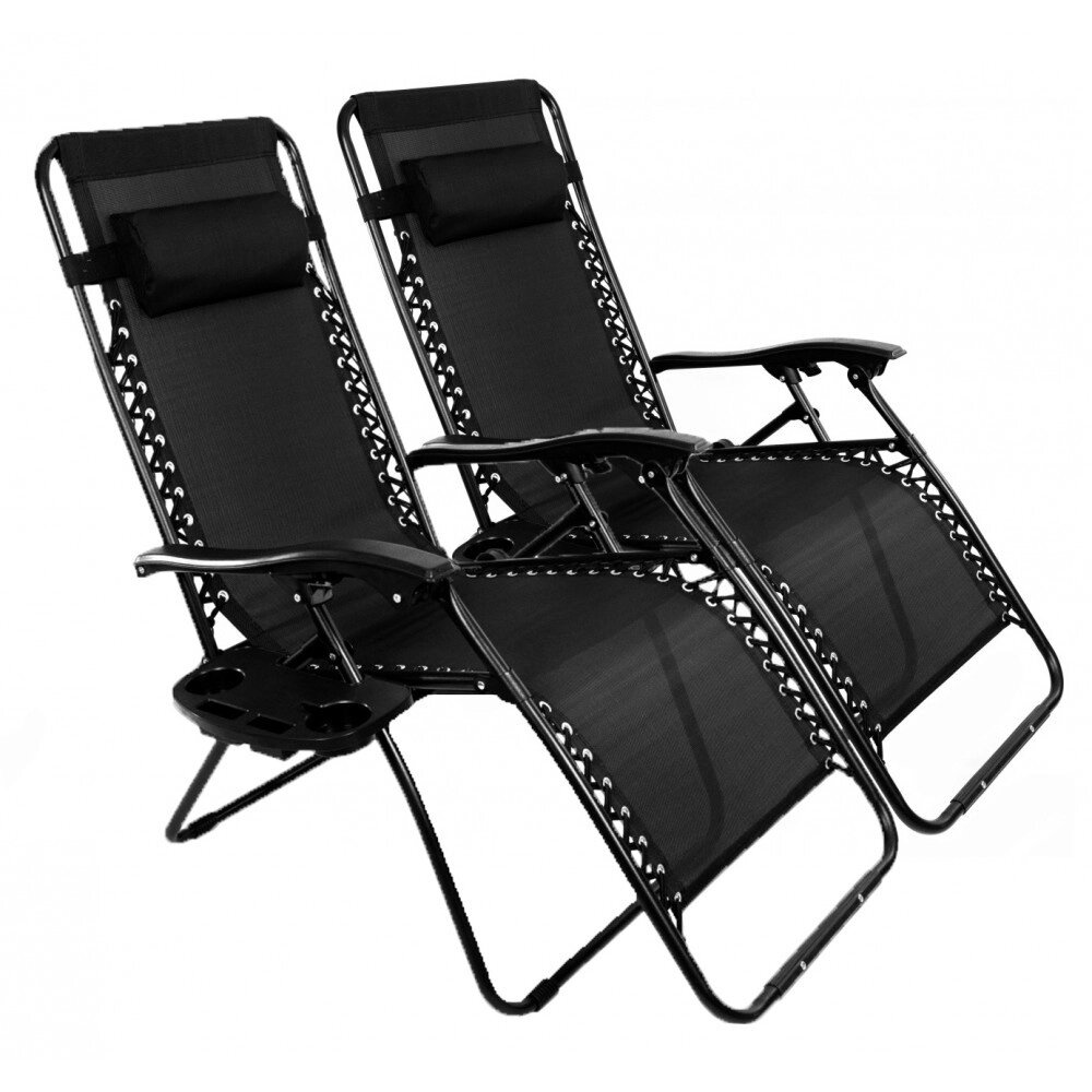 Розкладне садове крісло лежак шезлонг комплект 2 штуки Bonro СПА-167A чорний колір від компанії Інтернет-магазин "мегасфера" - фото 1