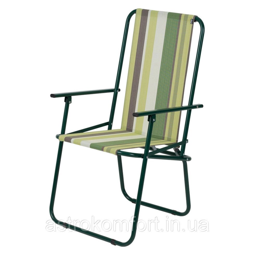 Розкладний стілець зі спинкою та підлокітниками для туризму "Дачний" d18 мм (текстилен зелена смуга) від компанії Інтернет-магазин "мегасфера" - фото 1
