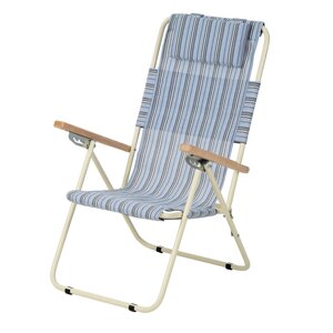 Садове крісло-шезлонг "Ясень" d20 мм (текстильний блакитна смужка) Садовий розкладний стілець.