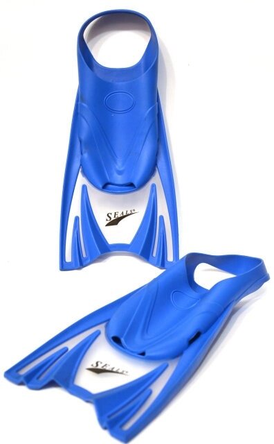 Силіконові дитячі ласти для плавання короткі з відкритою п'ятою. Розмір 30-34. Синій колір від компанії Інтернет-магазин "мегасфера" - фото 1