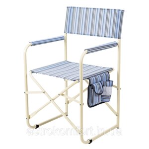 Туристичний стілець зі спинкою і підлокітниками розкладний "Режисер без полки" d20 (текстилен блакитна смуга)