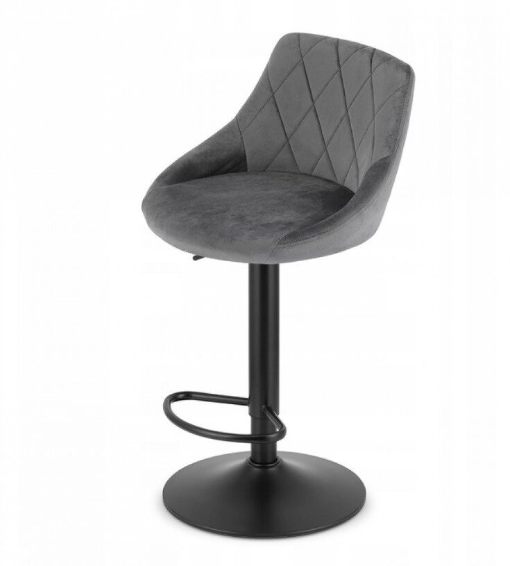 Велюровий барний стілець зі спинкою Bonro B-074. Колір сірий із чорною ніжкою від компанії Інтернет-магазин "мегасфера" - фото 1