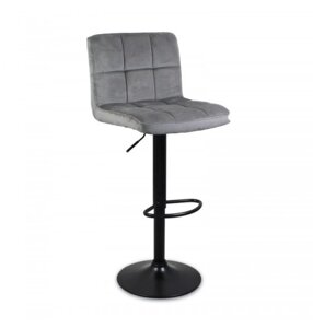 Велюровий барний стілець Hoker Monzo. Колір сірий з чорною металевою ногою.