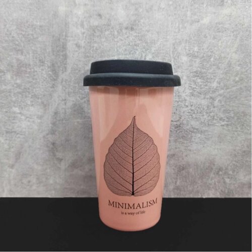 Чашка Minimalism з силіконовою кришкою 400 мл Рожева Limited Edition HTK-027