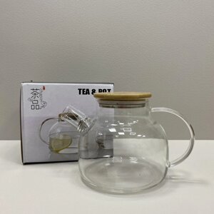 Чайник для заварювання чаю склянь з бамбуковою кришкою 1000 мл BonaDi 992-021