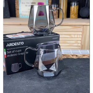 Набір чашок з боросилікатного скла 300 мл 2 шт Ardesto Grapfite AR2630GR