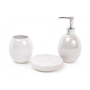 Набір для ванної кімнати 3 предмета Білий перламутр ( дозатор, стакан, мильниця ) BonaDi 851-239