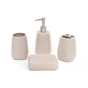 Набір для ванної кімнати бежевий 4 предмета ( дозатор, підставка для зубних щіток, стакан, мильниця ) BonaDi 851-223