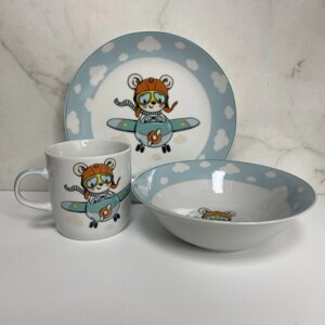 Набір порцелянового дитячого посуду Little Pilot 3 предмети Limited Edition C772