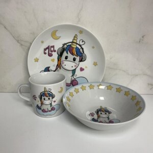 Набір порцелянового дитячого посуду Unicorn 3 предмети Limited Edition C723