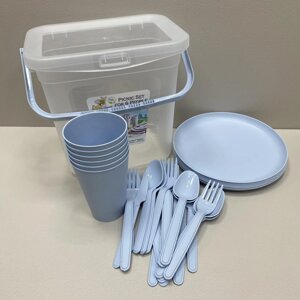 Набір посуду для пікніка пластиковий на 6 персон Akay Plastik AK519 блакитний