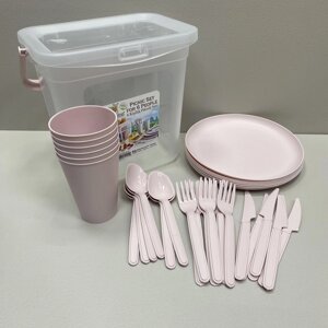 Набір посуду для пікніка пластиковий на 6 персон Akay Plastik AK519 рожевий