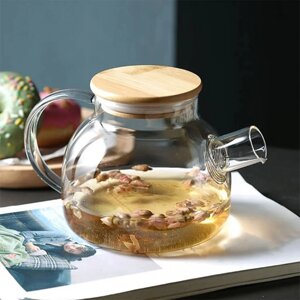 Заварювальний чайник 1 л скляний з бамбуковою кришкою BonaDi 599-103