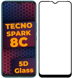5D скло Tecno Spark 8C (Захисне Full Glue) Black