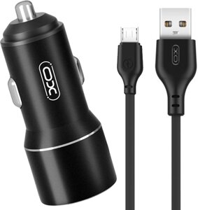 Автомобільний зарядний пристрій XO TZ09 2 USB 2.4A + кабель microUSB Black
