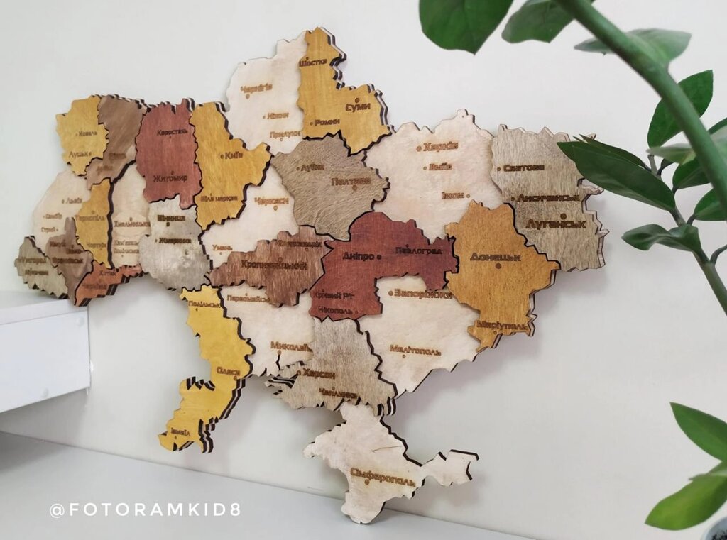 Дерев'яна яні карта України від компанії Інтернет-магазин Кo-Di - фото 1
