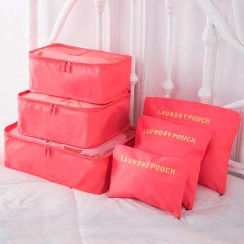 Дорожній набір сумок - органайзерів для подорожей 6 шт, кораловий від компанії Інтернет-магазин Кo-Di - фото 1