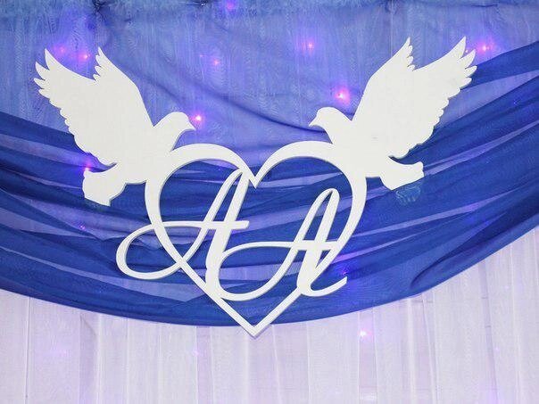 Монограма на весілля, вензель, герб весільний, ініціали на весілля у формі серця з голубами від компанії Інтернет-магазин Кo-Di - фото 1