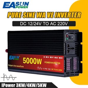 Інвертор, перетворювач напруги 12 у 220 В, 5000 Вт, чиста синусоїда, два індикатори