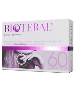 Для укрепления волос и ногтей Біотебал, Biotebal, 5 мг, 60 табл