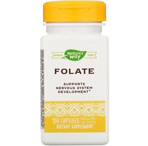 Фолієва кислота, Folate, Natures Way, 800 мкг, 100 капсул