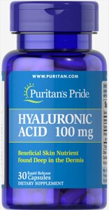 Гіалуронова кислота, Hyaluronic Acid, Puritans Pride, 100 мг, 30 капсул